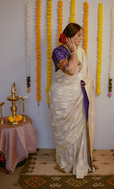 Traditional Off White Munga Silk Saree with Woven Golden Zari