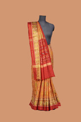 Haldi Yellow and Red Patola Saree with Beautiful Pallu and Daaman