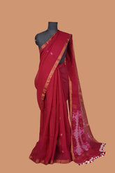 Rani pink Linen jamdani woven saree