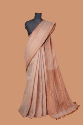 Peach linen saree