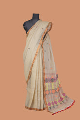 Beige Linen Jamdani Woven Saree