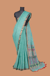 Sky blue Linen jamdani woven saree