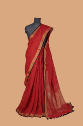 Red Linen Saree