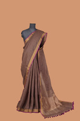 Dark Wine Linen Saree