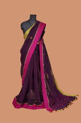 Purple Linen Jamdani Woven Saree