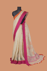 Beige Linen Jamdani Woven Saree