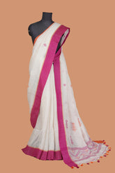 White Linen Jamdani Woven Saree