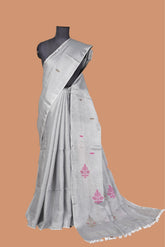 Grey Tissue Saree with Woven Floral Print