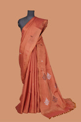 Peach Tissue Saree with Woven Floral Print