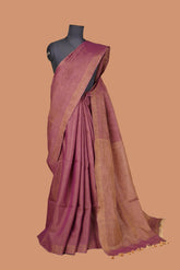 Wine tissue saree with golden zari patta