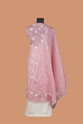 Baby Pink Kota Suit Set with Floral Vel Embroidery all over Suit and White Border Lace