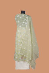 Pista Kota Suit Set with Floral Vel Embroidery all over Suit and White Border Lace