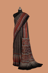 Block Printed Ajrakh Modal Silk Saree
