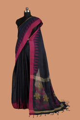 Jamdani Woven Blue Linen Saree