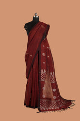 Maroon Cotton Silk Saree with Golden Zari Woven