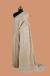 Traditional Off White Munga Silk Saree with Woven Golden Zari