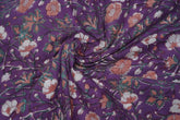 Purple pure cotton Jaipuri fabric with beautiful white and peach floral block print design.