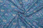 Blue pure cotton Jaipuri fabric with beautiful blue white floral block print design