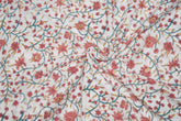 White pure cotton Jaipuri fabric with beautiful red floral block print design