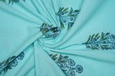 Teal pure cotton Jaipuri fabric with beautiful blue floral block print design