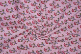 Pink pure cotton Jaipuri fabric with beautiful pink floral block print design
