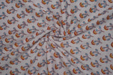 Grey pure cotton Jaipuri fabric with beautiful red orange floral block print design