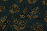 Dark Green pure cotton Jaipuri fabric with beautiful floral block print design