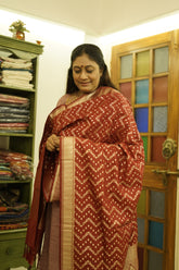 Marron Bold Banarasi Silk Golden Zari Geometric Pattern Dupatta