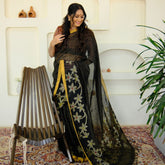 Black Linen Saree with Golden Zari