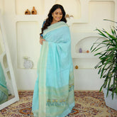 Sky blue matka silk Linen saree