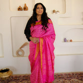 Rani Pink Silk Patola Saree with Golden Border