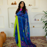 Blue Linen Jamdani Woven Saree