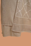 Brown Chanderi Suit Set with Aari Dori Embroidered neck and White  Border Lace
