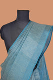 Blue tissue saree with golden zari patta