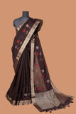Handloom Chanderi chocolate colored saree with golden side borders