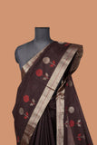 Handloom Chanderi chocolate colored saree with golden side borders