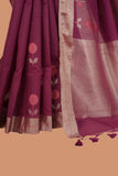 Handloom Chanderi wine colored saree with golden side borders
