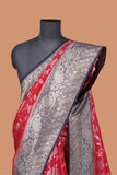 Red and Blue Royal Banarasi Silk Saree with Silver Zari Work on Pallu and Border
