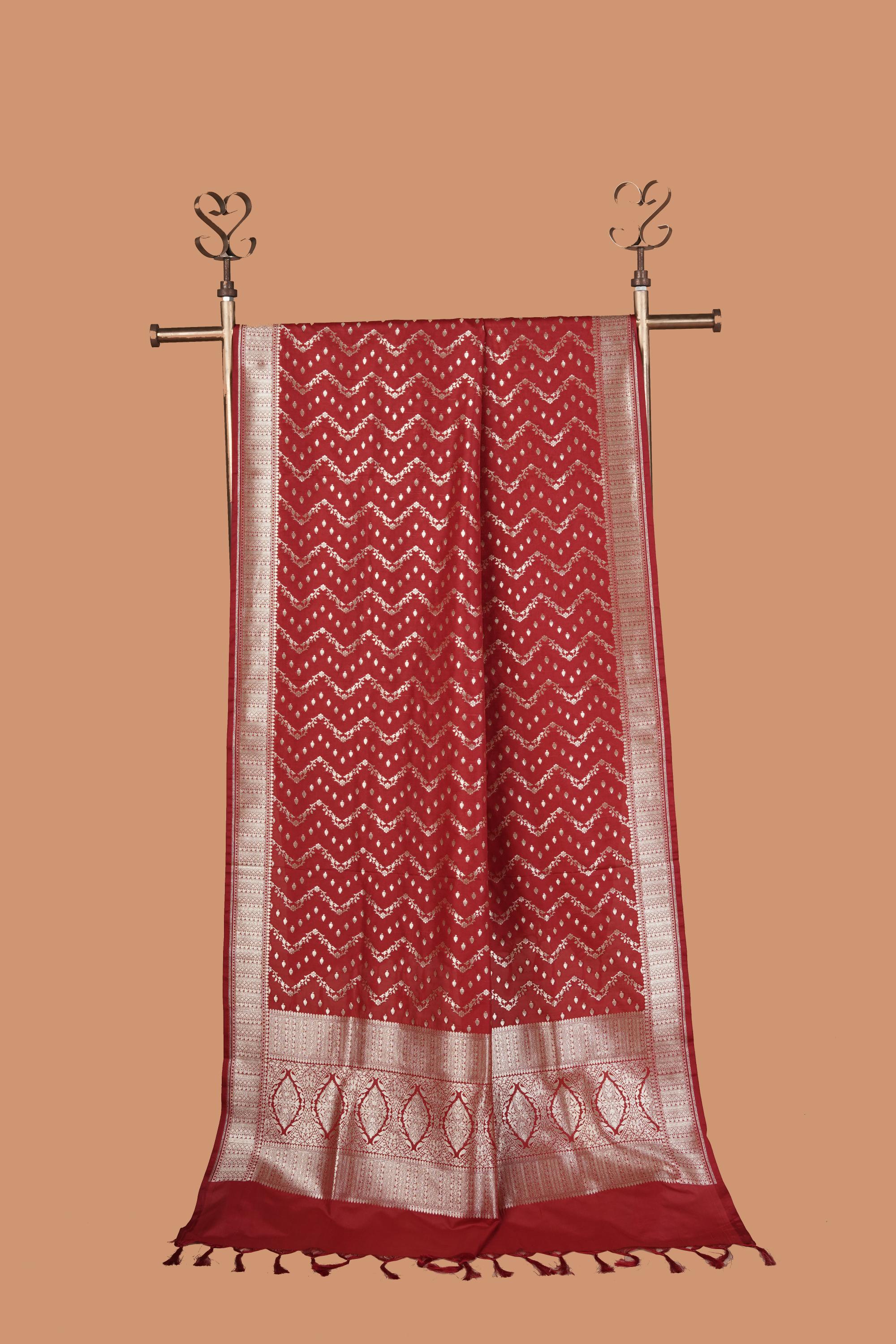 Marron Bold Banarasi Silk Golden Zari Geometric Pattern Dupatta