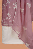Rose Chanderi Suit Set with Aari Dori Embroidered neck and White  Border Lace