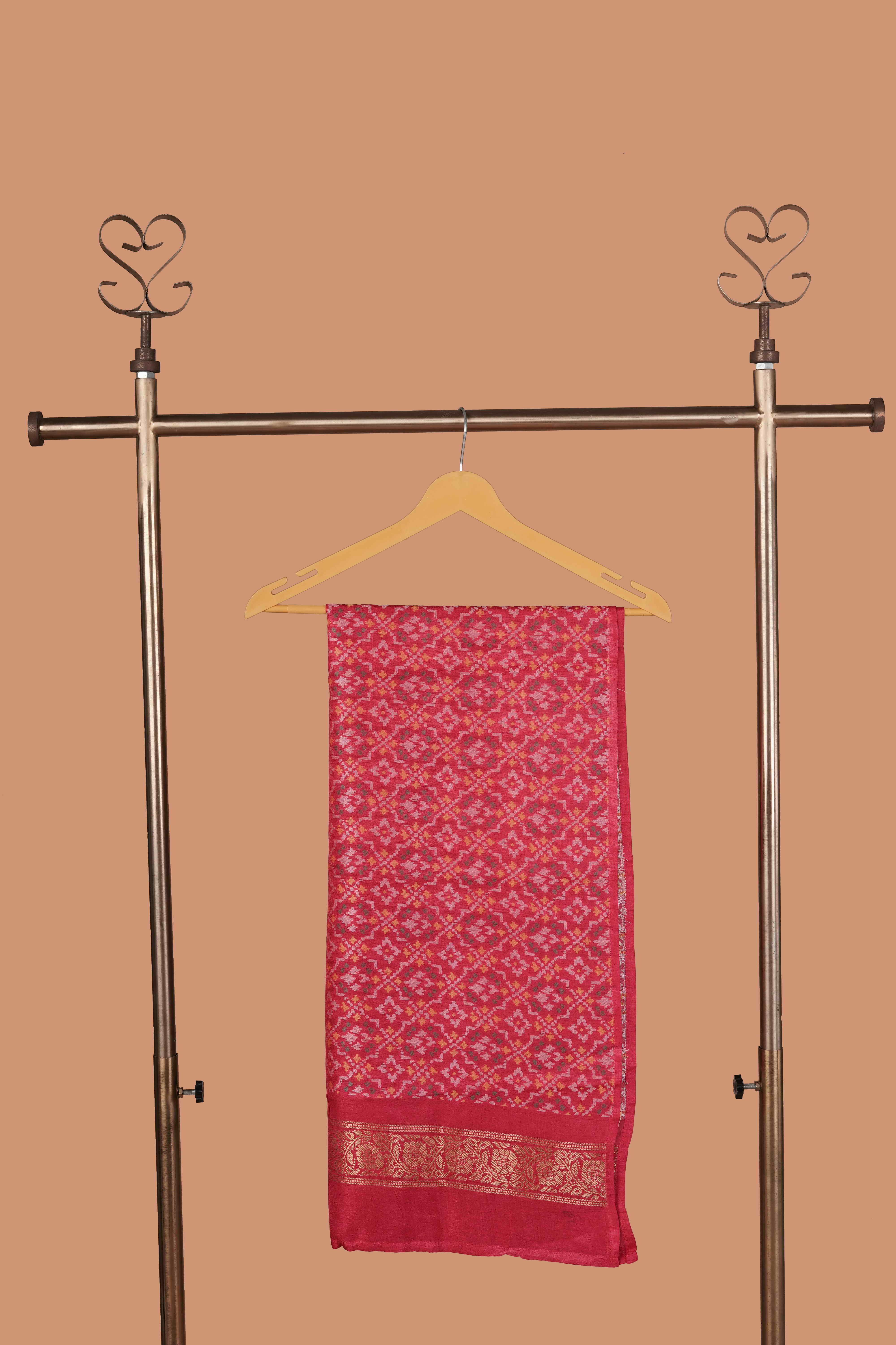 Dola silk maroon bandhani saree with golden zari banarasi pallu and patola daaman