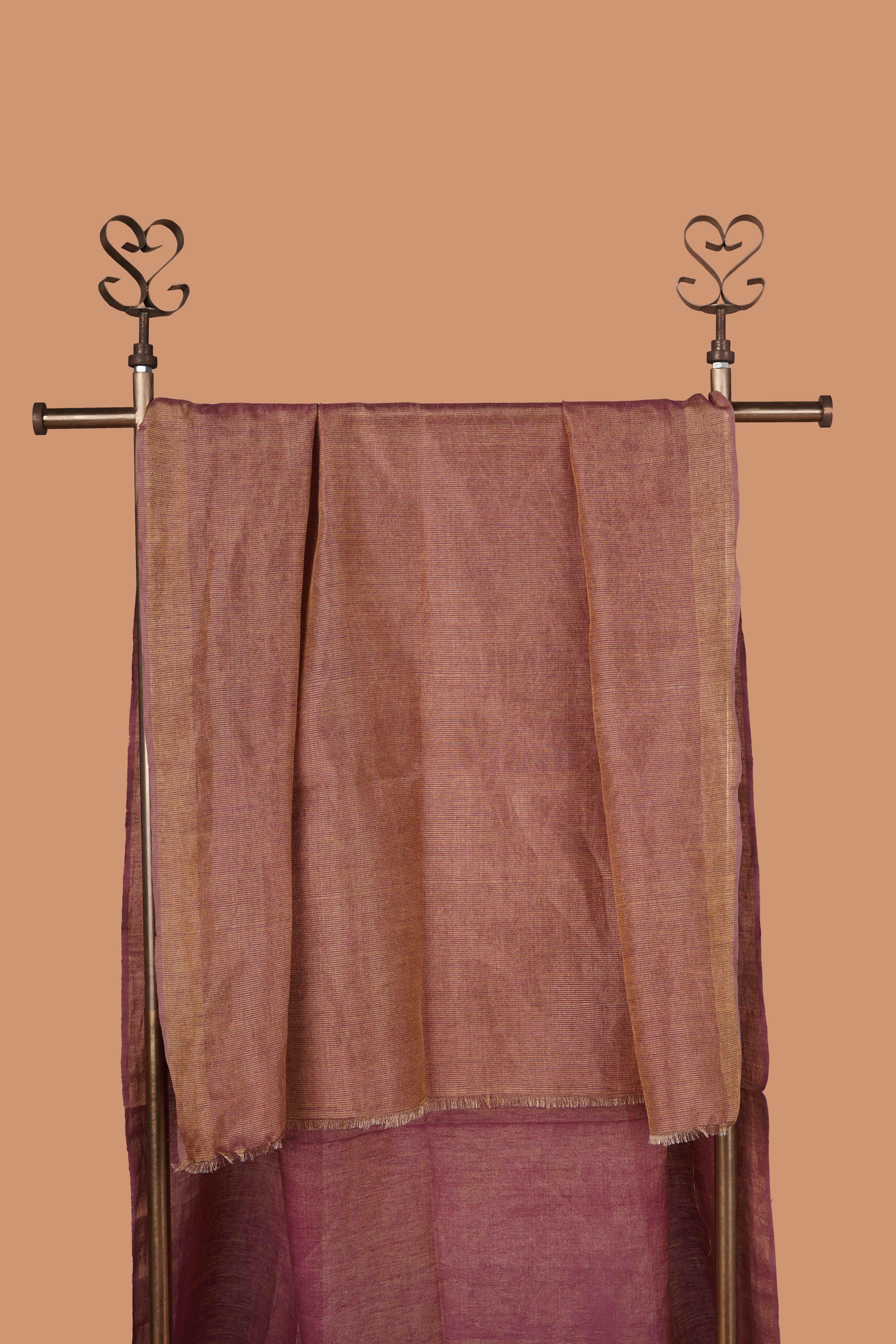 Wine tissue saree with golden zari patta