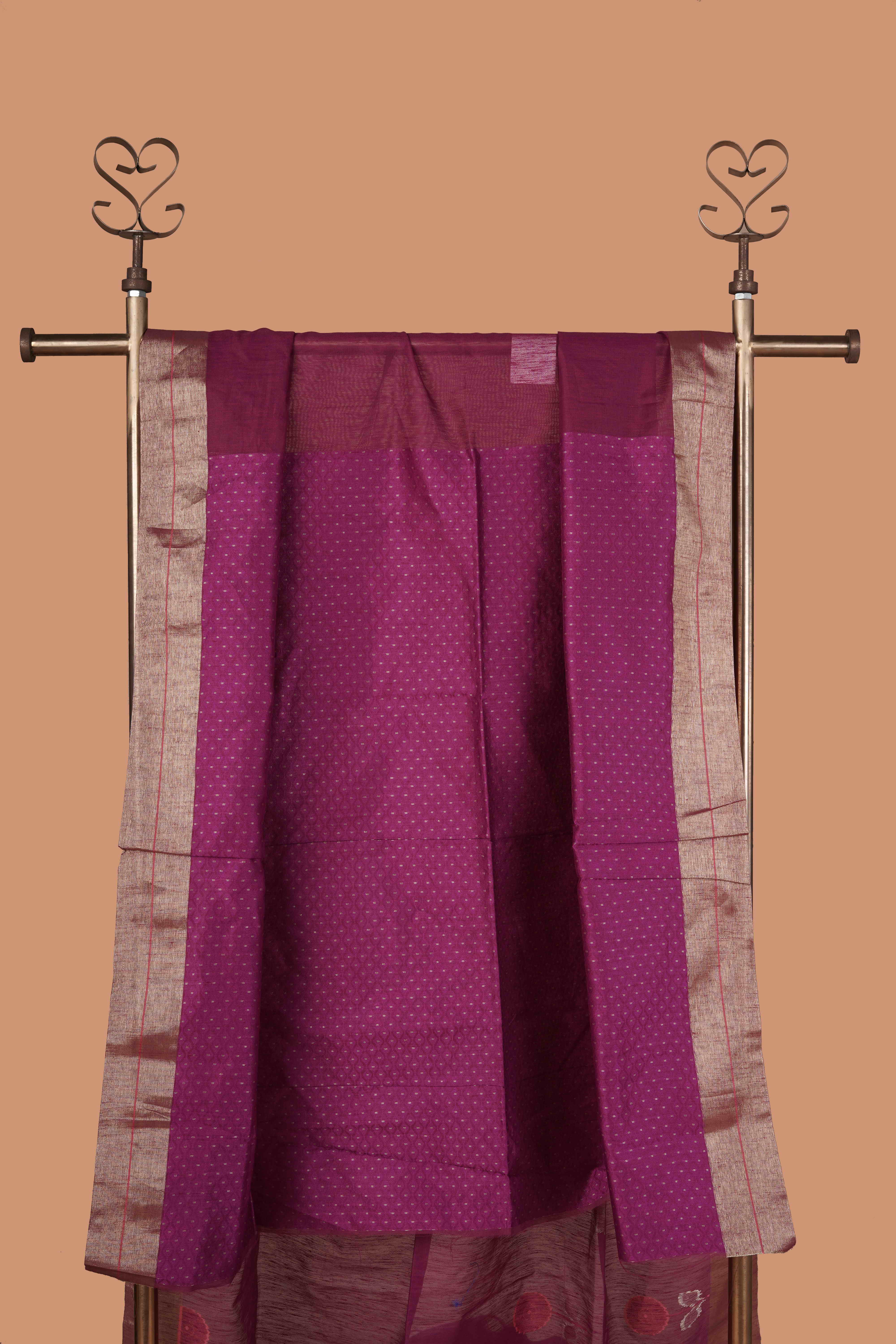 Handloom Chanderi wine colored saree with golden side borders