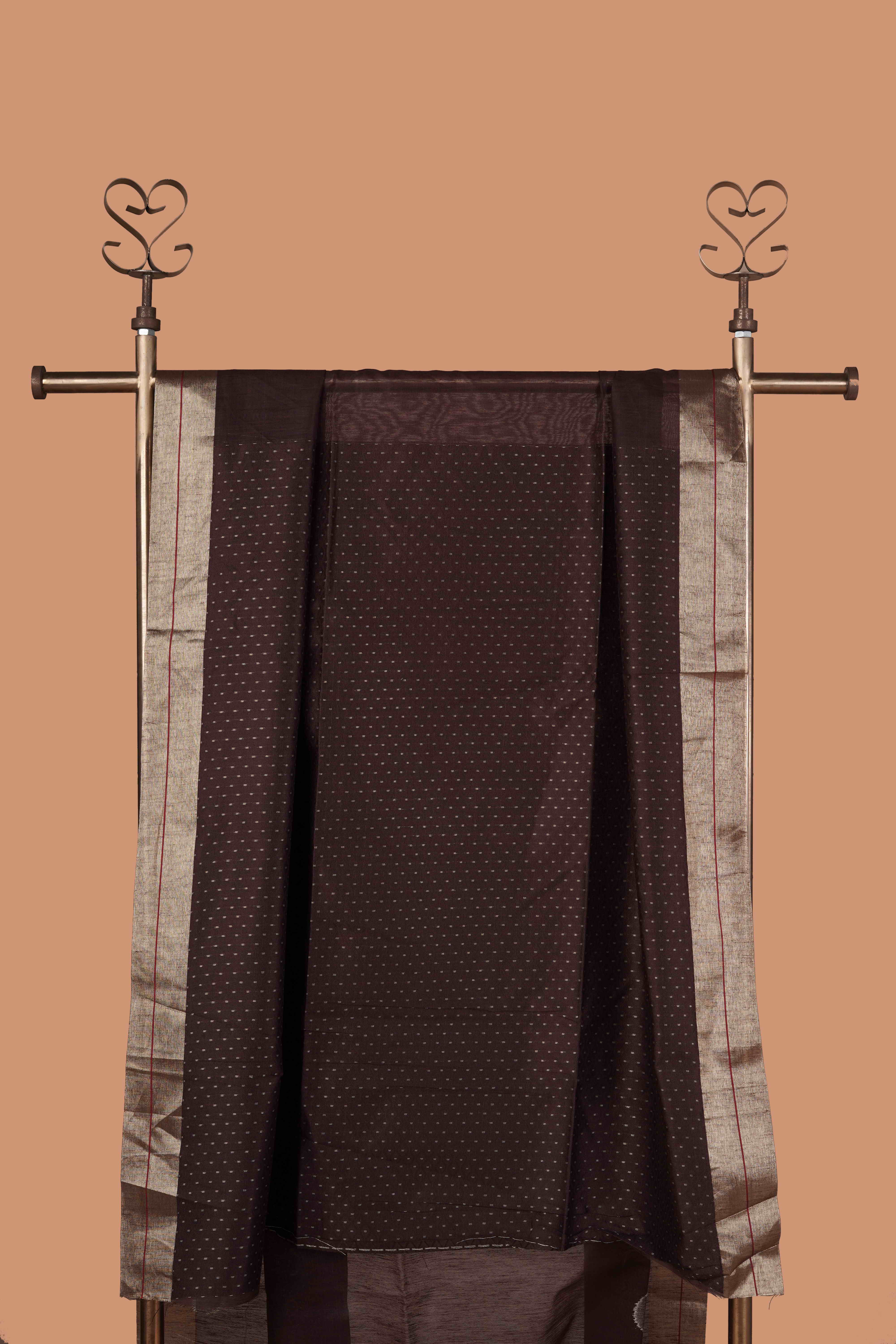 Handloom Chanderi chocolate colored saree with golden side borders