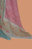 Light Steel Blue Linen Suit Set with Aari Dori Embroidered neck and White Border Lace
