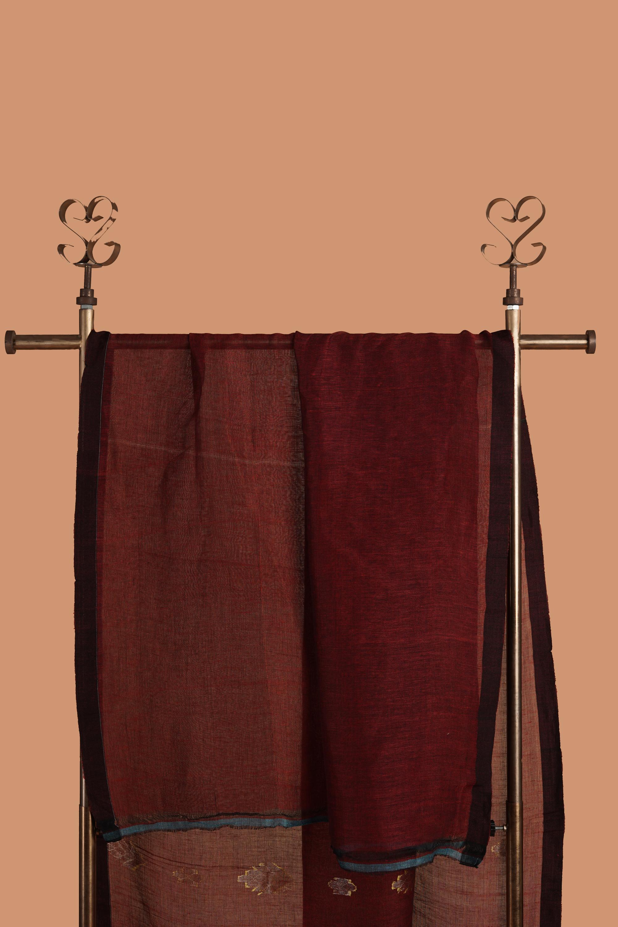 Maroon Cotton Silk Saree with Golden Zari Woven