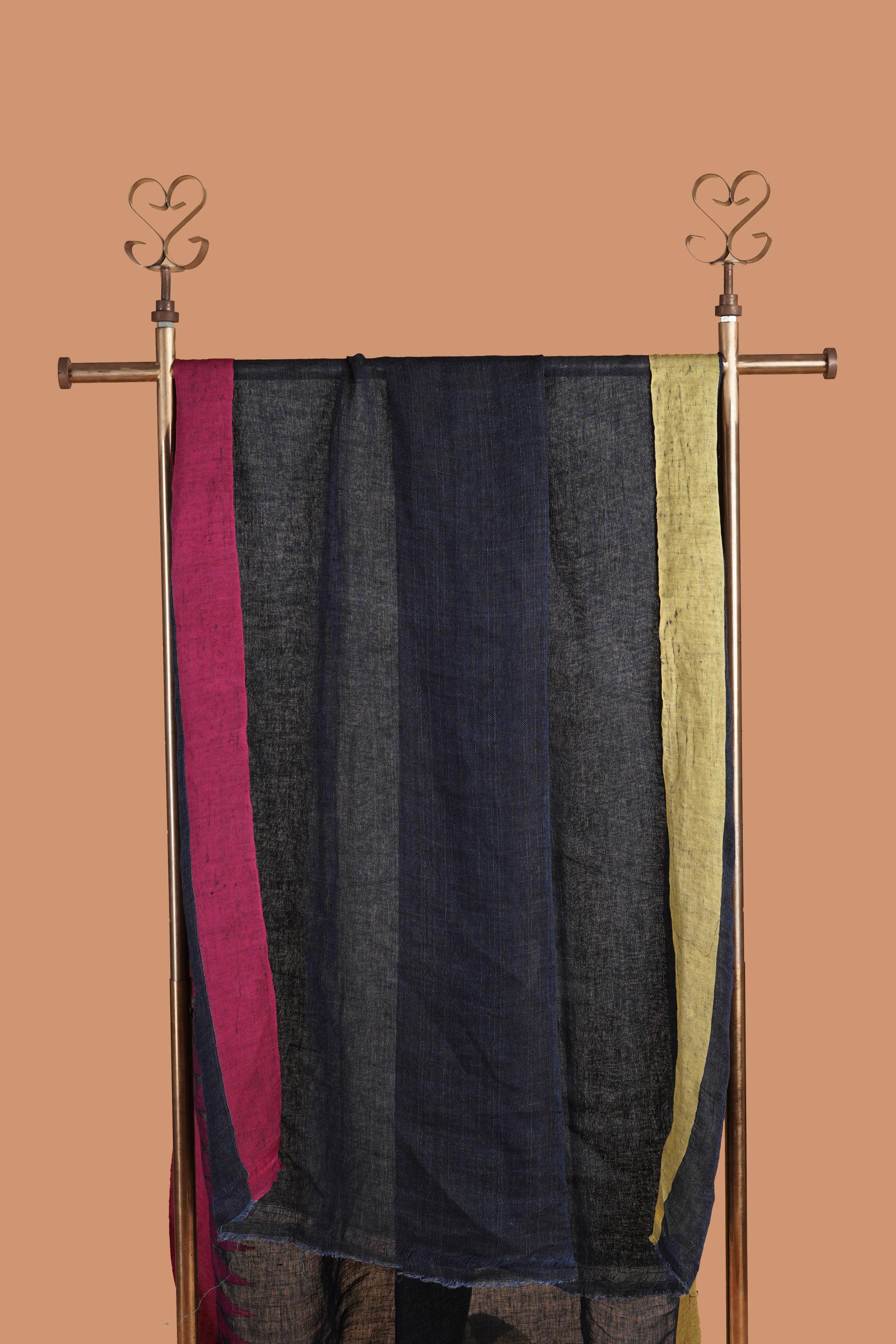 Jamdani Woven Blue Linen Saree