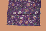 Purple pure cotton Jaipuri fabric with beautiful white and peach floral block print design.