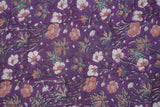 Purple pure cotton Jaipuri fabric with beautiful white and peach floral block print design.