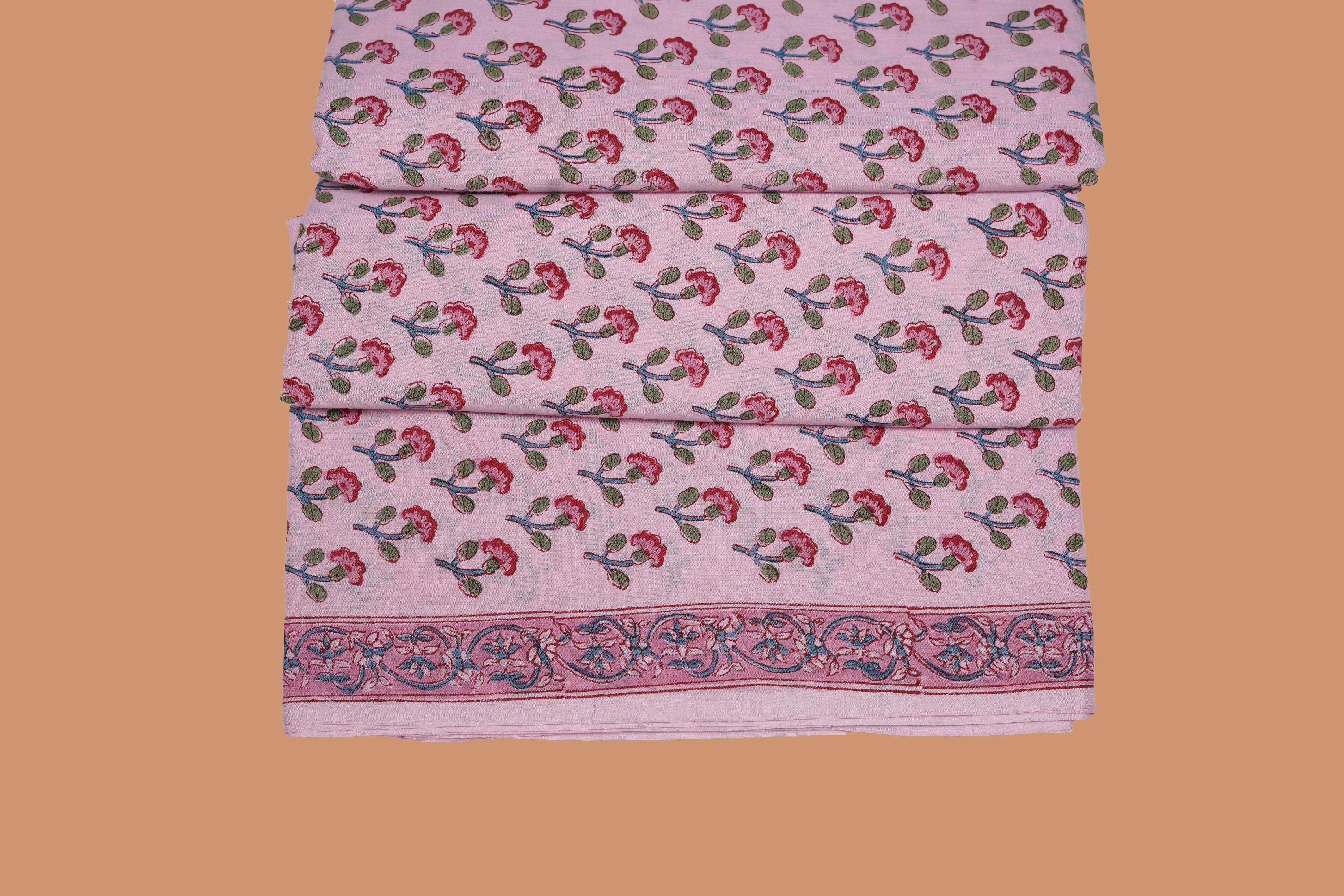 Pink pure cotton Jaipuri fabric with beautiful pink floral block print design